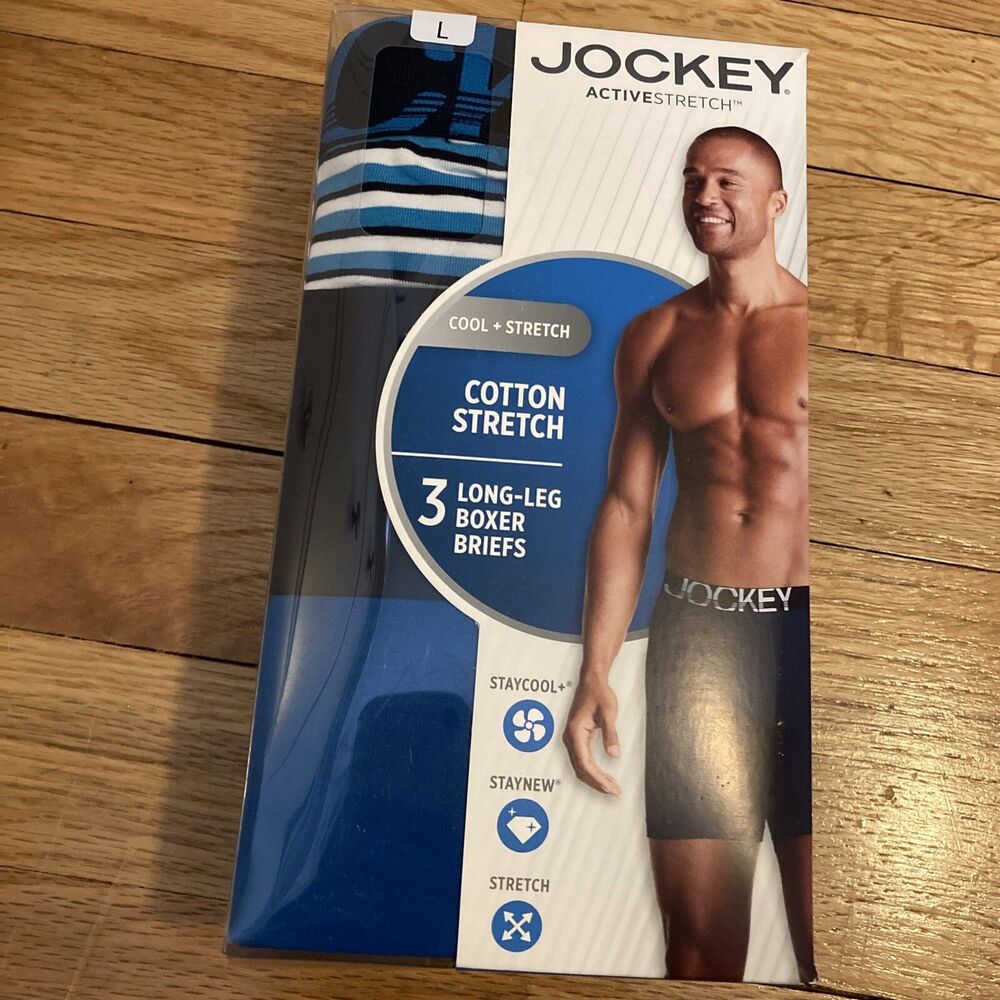Jockey ActiveStretch 3-Long Leg Boxer Briefs Cotton Stretch Men Large  36-38 NEW